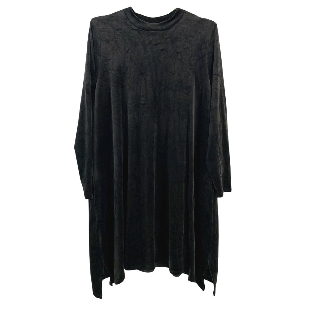 J Jill Pure Jill Dress Womens XL Black Velour Mock Neck Long Sleeve Pockets